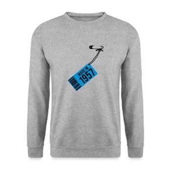 Birthday T-Shirt 1957 - Unisex Sweatshirt - salt & pepper - Front - Alina (178cm) & Michal (187cm)