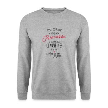 princesse et Claquettes - Sweat-shirt Unisexe - gris chiné - Devant - Alina (178cm) & Michal (187cm)