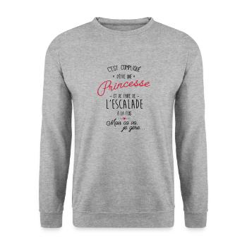 princesse et Escalade - Sweat-shirt Unisexe - gris chiné - Devant - Alina (178cm) & Michal (187cm)