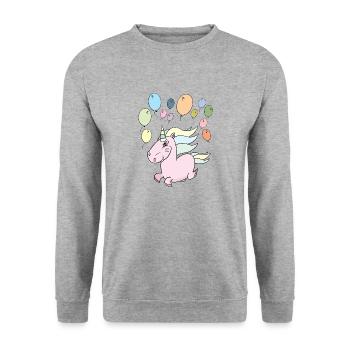 Einhorn Luftballons - Unisex Pullover - Weißgrau meliert - Vorne - Alina (178cm) & Michal (187cm)