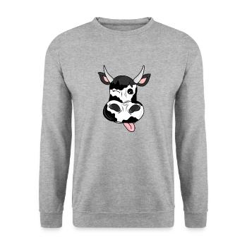 schwarz-weiße Kuh mit Hörnern lustiges Geschenk - Unisex Pullover - Weißgrau meliert - Vorne - Alina (178cm) & Michal (187cm)