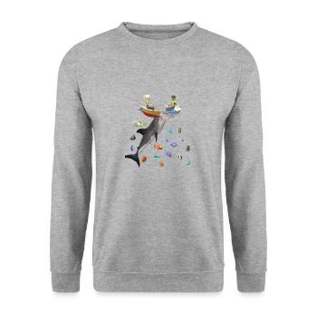 Children, Shark, Fish - Unisex Sweatshirt - salt & pepper - Front - Alina (178cm) & Michal (187cm)