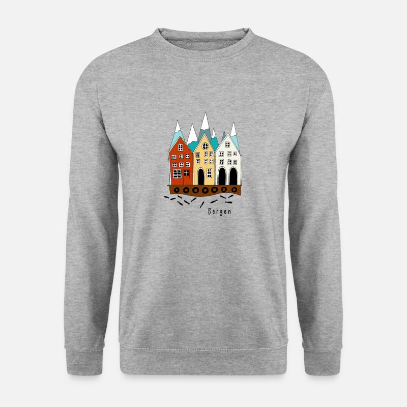 Bergen I Souvenir aus Norwegen - Unisex Pullover - Weißgrau meliert