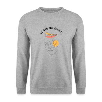 je suis femme courageuse - Sweat-shirt Unisexe - gris chiné - Devant - Alina (178cm) & Michal (187cm)