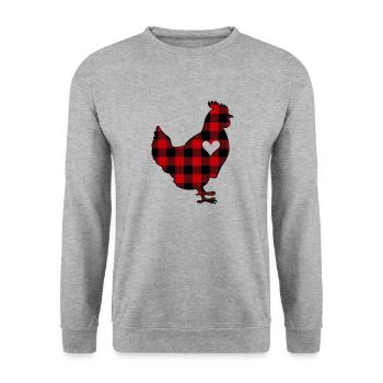 Buffalo Plaid Chicken - Unisex Sweatshirt - salt & pepper - Front - Alina (178cm) & Michal (187cm)