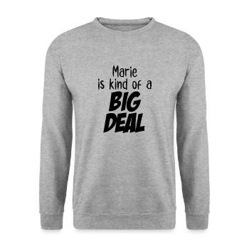 Marie ist irgendwie eine große Sache - Unisex Pullover - Weißgrau meliert - Vorne - Alina (178cm) & Michal (187cm)