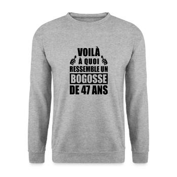 bogosse de 47 ans / cadeau anniversaire 47 ans - Sweat-shirt Unisexe - gris chiné - Devant - Alina (178cm) & Michal (187cm)