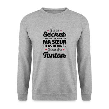 Secret / je vais être tonton / futur tonton - Sweat-shirt Unisexe - gris chiné - Devant - Alina (178cm) & Michal (187cm)