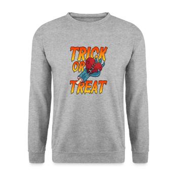 Halloween Trick or Treat Süßes oder Saures Herz - Sweat-shirt Unisexe - gris chiné - Devant - Alina (178cm) & Michal (187cm)