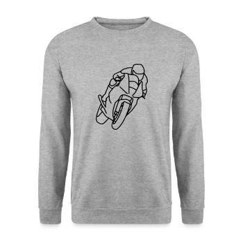 Motorradfahrer Vektor mit Motorrad Geschenkidee - Unisex Pullover - Weißgrau meliert - Vorne - Alina (178cm) & Michal (187cm)
