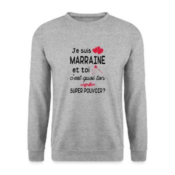 je suis marraine / cadeau humour marraine - Sweat-shirt Unisexe - gris chiné - Devant - Alina (178cm) & Michal (187cm)