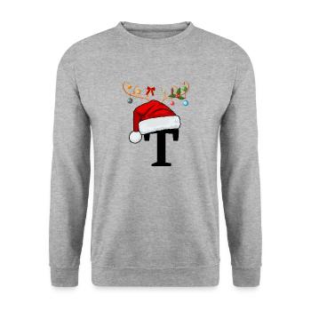 Lettre T bonnet de Noël - Sweat-shirt Unisexe - gris chiné - Devant - Alina (178cm) & Michal (187cm)