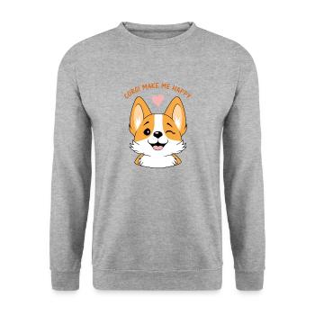 Corgi machen mich glücklich - Unisex Pullover - Weißgrau meliert - Vorne - Alina (178cm) & Michal (187cm)