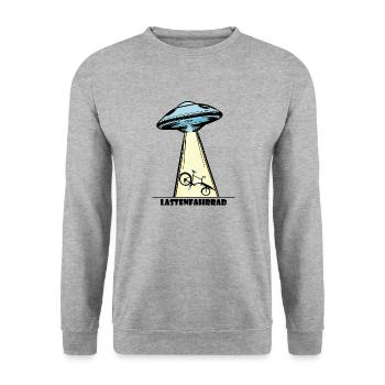 Ufo, Lastenfahrrad, Lastenrad, Cargobike, Alien - Unisex Pullover - Weißgrau meliert - Vorne - Alina (178cm) & Michal (187cm)
