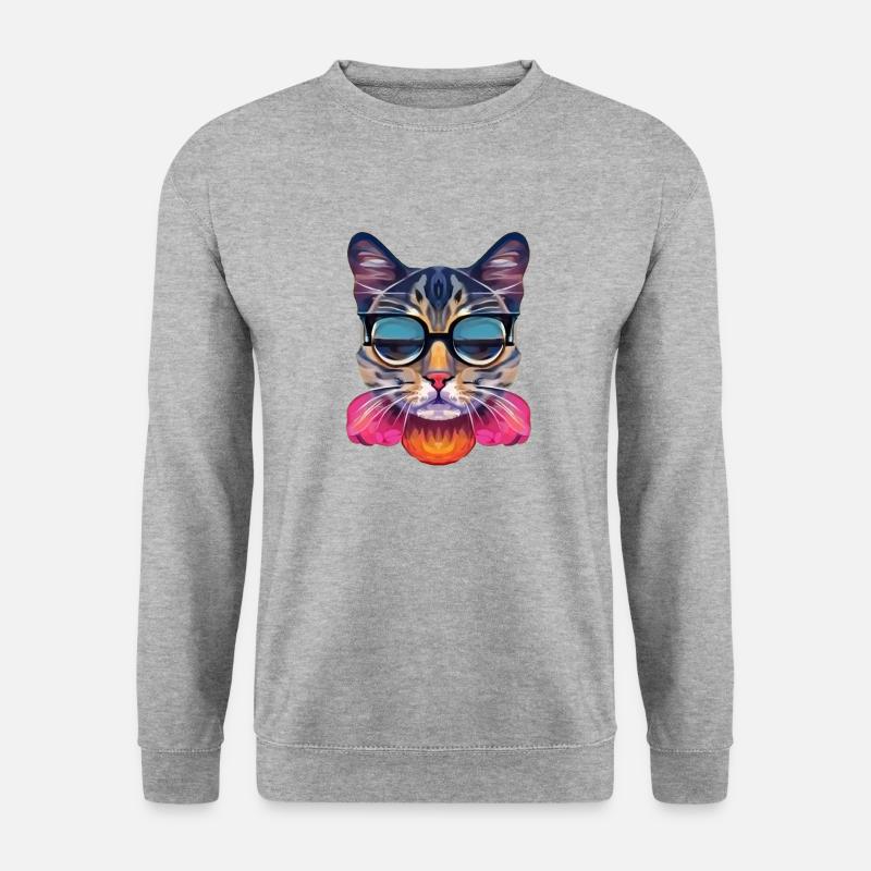 Klasse Katze mit Sonnenbrille - Unisex Pullover - Weißgrau meliert