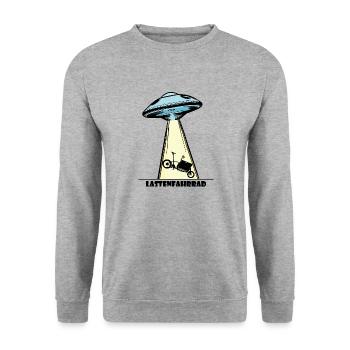 Ufo, Lastenfahrrad, Lastenrad, Cargobike, Aliens - Unisex Pullover - Weißgrau meliert - Vorne - Alina (178cm) & Michal (187cm)