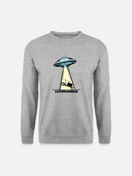 Ufo, Lastenfahrrad, Lastenrad, Cargobike, Aliens - Unisex Pullover - Weißgrau meliert