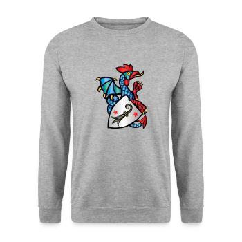 Basilisk aus Basel - Unisex Pullover - Weißgrau meliert - Vorne - Alina (178cm) & Michal (187cm)