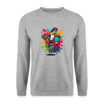 Skateboard avec des touches de couleur - Sweat-shirt Unisexe - gris chiné - Devant - Alina (178cm) & Michal (187cm)