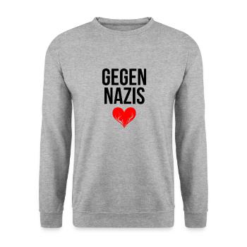 Gegen Nazis mit Herz - Unisex Pullover - Weißgrau meliert - Vorne - Alina (178cm) & Michal (187cm)