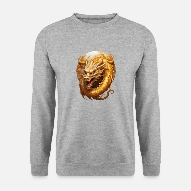 Goldmner chinesicher Drache - Unisex Pullover - Weißgrau meliert