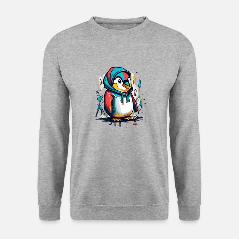 Cool Pinguin Graffiti - Unisex Pullover - Weißgrau meliert