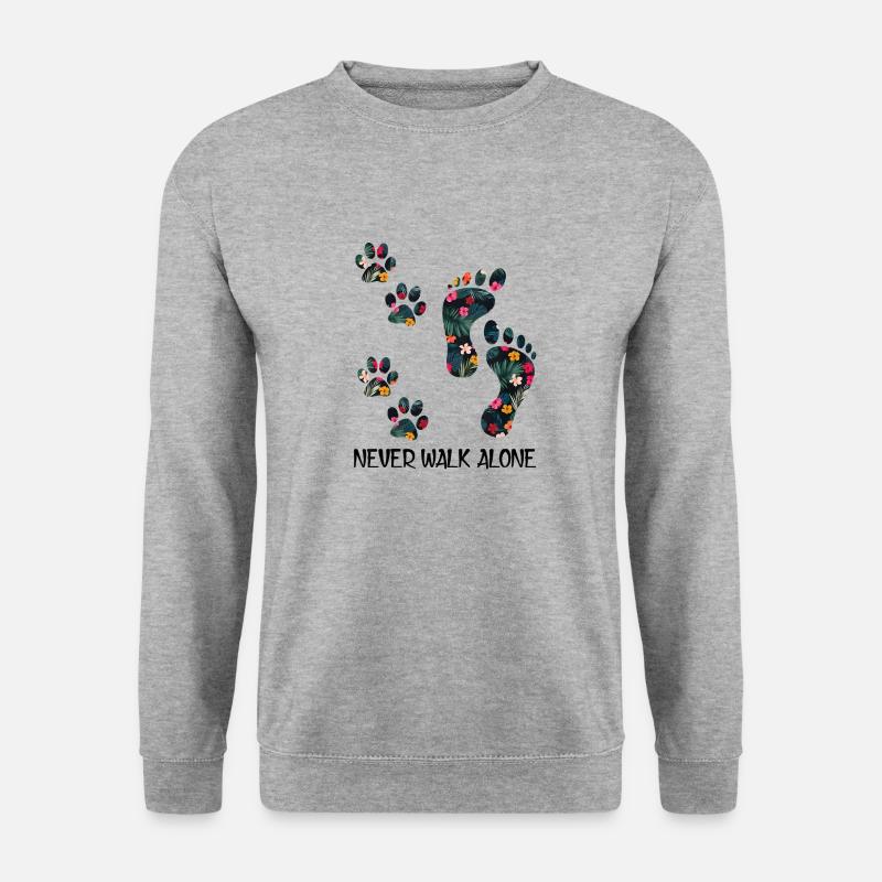 Never Walk Alone Pfote Hund Blume Shirt Hund Freunde - Unisex Pullover - Weißgrau meliert