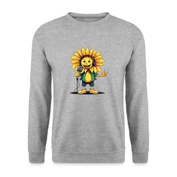 Singende Sonnenblume Frühling Freude - Unisex Pullover - Weißgrau meliert - Vorne - Alina (178cm) & Michal (187cm)