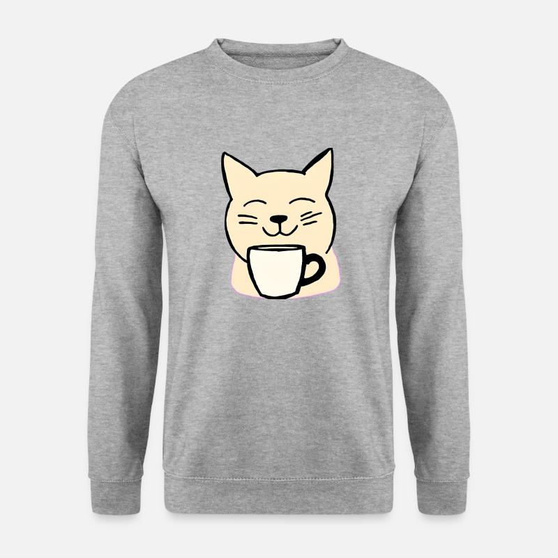Eine katzenhaft gute Tasse Kaffee - Unisex Pullover - Weißgrau meliert