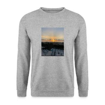 Sonnenuntergang am Strand - Unisex Pullover - Weißgrau meliert - Vorne - Alina (178cm) & Michal (187cm)