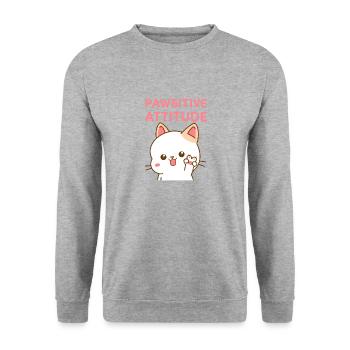 Pawsitive Attitude - Chat peace et kawaii - Sweat-shirt Unisexe - gris chiné - Devant - Alina (178cm) & Michal (187cm)