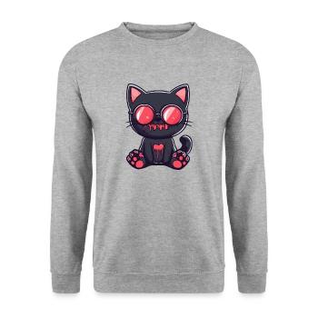 Katze Halloween Sonnenbrille - Unisex Pullover - Weißgrau meliert - Vorne - Alina (178cm) & Michal (187cm)