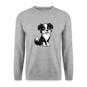 Border Collie Hund Comic Niedlich - Unisex Pullover - Weißgrau meliert - Vorne - Alina (178cm) & Michal (187cm)