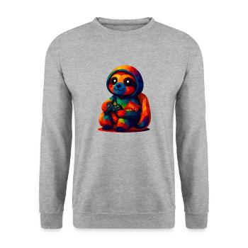 WPAP Polygon Kawaii Style Animal Bébé Paresseux Sweat à capuche - Sweat-shirt Unisexe - gris chiné - Devant - Alina (178cm) & Michal (187cm)