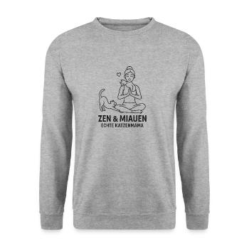 Zen und Miauen Katzenmama - Unisex Pullover - Weißgrau meliert - Vorne - Alina (178cm) & Michal (187cm)