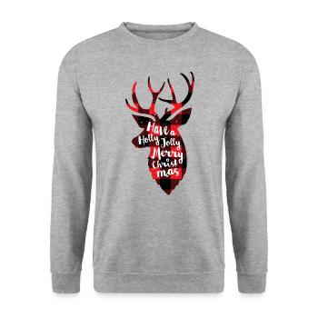 Haben Sie eine Holly Jolly Frohe Weihnachten - Unisex Pullover - Weißgrau meliert - Vorne - Alina (178cm) & Michal (187cm)