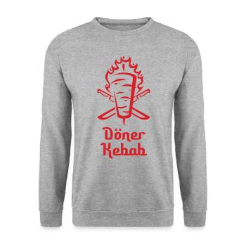Döner Kebab Spieß Geschenk - Unisex Pullover - Weißgrau meliert - Vorne - Alina (178cm) & Michal (187cm)