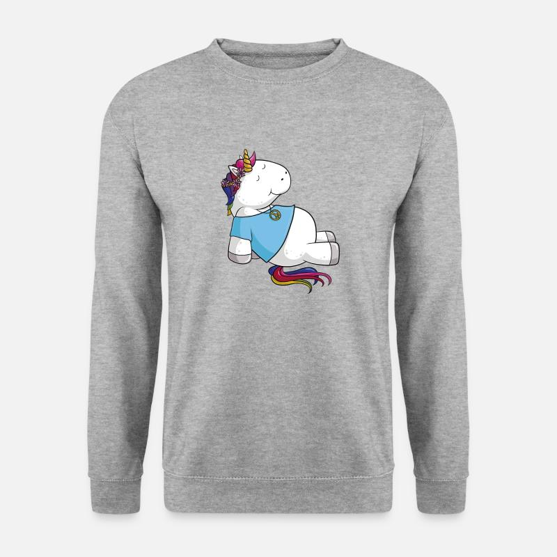 Hippie Einhorn Comic - Unisex Pullover - Weißgrau meliert