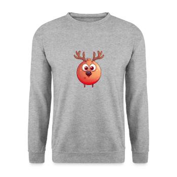 Rundes Rentier-Weihnachtskugel Comic Design - Unisex Pullover - Weißgrau meliert - Vorne - Alina (178cm) & Michal (187cm)