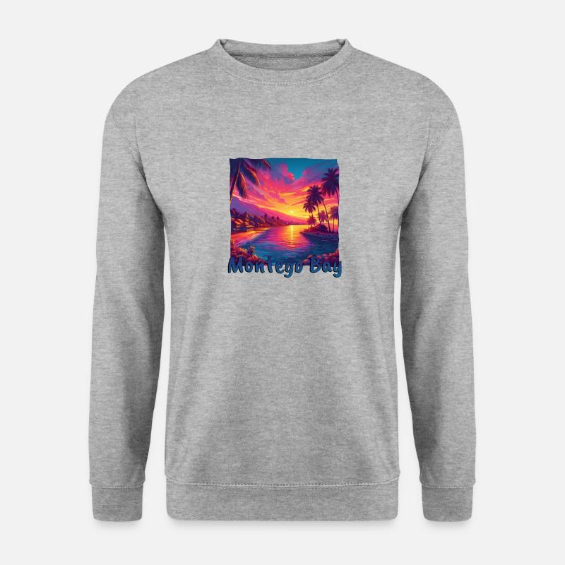 Montego Bay Jamaika Sunset in Violett - Unisex Pullover - Weißgrau meliert