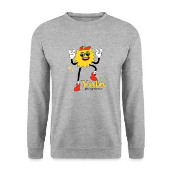 YOLO T-Shirt – Lebe den Moment! - Unisex Pullover - Weißgrau meliert - Vorne - Alina (178cm) & Michal (187cm)