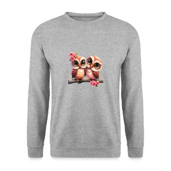 owl animal sweet wild bird zoo forest nature child - Unisex Sweatshirt - salt & pepper - Front - Alina (178cm) & Michal (187cm)