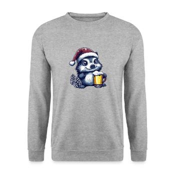 Hérisson Bière Noël - Sweat-shirt Unisexe - gris chiné - Devant - Alina (178cm) & Michal (187cm)
