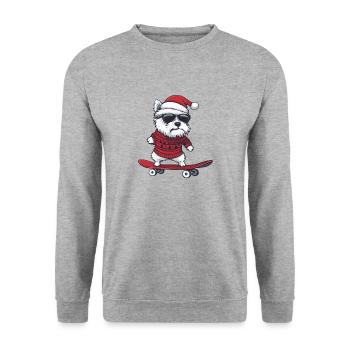 West Highland Terrier Hund Weihnachten Skateboard - Unisex Pullover - Weißgrau meliert - Vorne - Alina (178cm) & Michal (187cm)