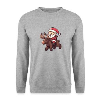 Elch Weihnachtsmann - Unisex Pullover - Weißgrau meliert - Vorne - Alina (178cm) & Michal (187cm)