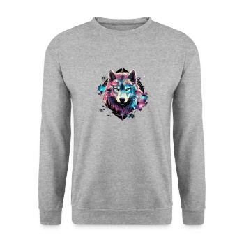 Kosmischer Wolfenkreis - Unisex Pullover - Weißgrau meliert - Vorne - Alina (178cm) & Michal (187cm)