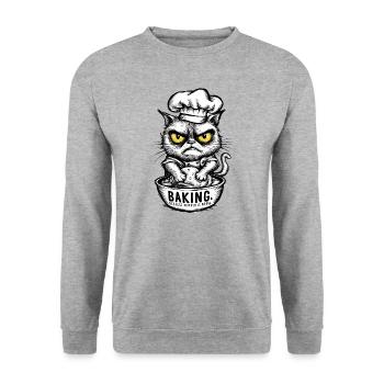 Baking Because Murder Is Wrong Sarcastic Cat - Unisex Sweatshirt - salt & pepper - Front - Alina (178cm) & Michal (187cm)