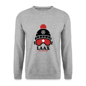 Skigebiet Laax Schweiz Alpen - Unisex Pullover - Weißgrau meliert - Vorne - Alina (178cm) & Michal (187cm)