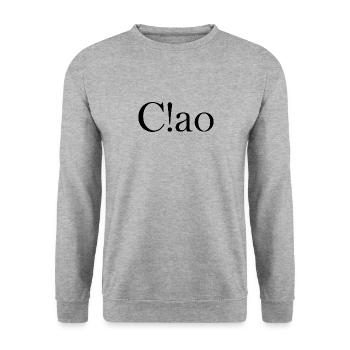 Ciao, Schriftzug mit Ausrufezeichen - Unisex Pullover - Weißgrau meliert - Vorne - Alina (178cm) & Michal (187cm)