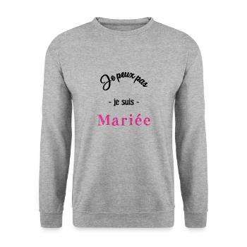 MARIEE. COEUR. COUPLE. JUST MARRIED. EVJF - Sweat-shirt Unisexe - gris chiné - Devant - Alina (178cm) & Michal (187cm)